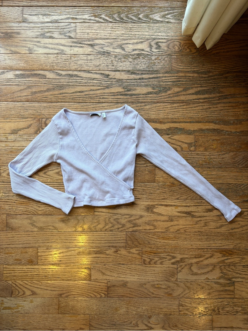 ASOS Ribbed Wrap-Front Long Sleeve Top in Light Lavender